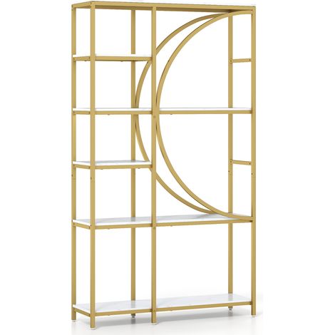 COSTWAY 6-Tier Bookshelf Industrial Etagere Bookcase w/Storage Shelves-White (1/5)