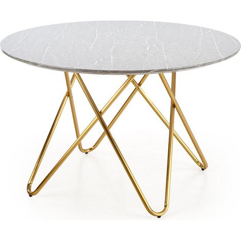 Table de salle à manger ronde avec plateau aspect marbre et structure design en acier doré Break (1/5)