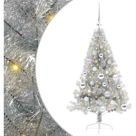 Künstlicher vorbeleuchteter Weihnachtsbaum Silber 120 cm PET vidaXL