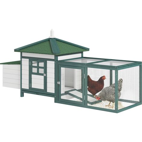 PawHut Chicken Coop, Small Animal Pet cage w/ Nesting Box, Wooden Outdoor Run, Green