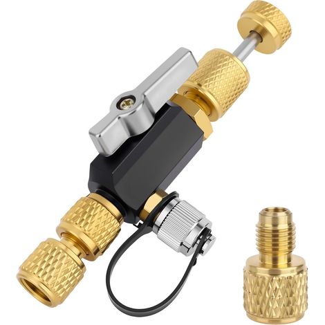Outil d'Extraction Noyau Vanne Climatisation, Double Orifice 1/4" et 5/16" Laiton Qualité Supérieure pour R410A R32 Climatisation Systèmes Base Magnétique et Vide 20 Microns (1/5)