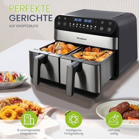 Freidora de aire 10 L de doble cesta con pantalla táctil LED, 2400 W, ABS+PC, negra (1/5)
