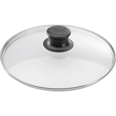 Couvercle en verre ELO 24 cm avec bordure en acier inoxydable et bouton en plastique, transparent/noir/argenté (1/3)