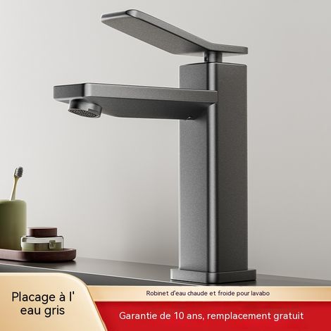 Robinet de Lavabo Gris Gun Métal, Mitigeur Eau Froide et Chaude, Aluminium Aérospatial, Anti-Éclaboussures, pour Salle de Bain (1/5)