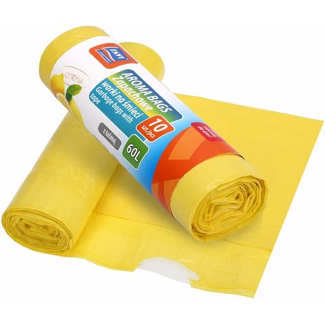 Bolsas de basura con cinta adhesiva, bolsas aromáticas perfumadas, aroma a limón, 60 L, 10 unidades. (1/2)