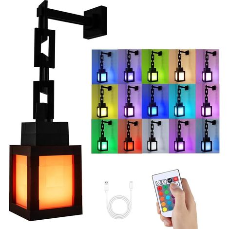 Pixelated Lantern Nachtlicht, 16-farbiges LED Wall Stimmungslicht mit Fernbedienung, USB-aufladbare Tisch- und Wandlampe für Schlafzimmer, Gaming, Kinderzimmer, Jungenzimmer (1/5)