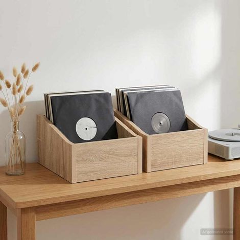 vidaXL LP Record Box 2 pcs Sonoma Oak 23 x 33 x 16 cm Engineered Wood (1/5)