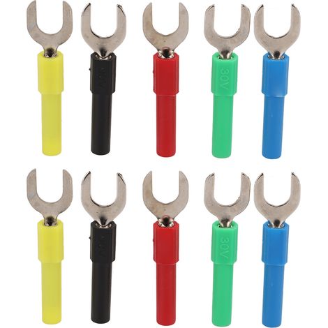 10 pièces Connecteurs Fourche U 8mm 4 Broches Femelle Banane pour Câbles Test 5 Couleurs (1/5)