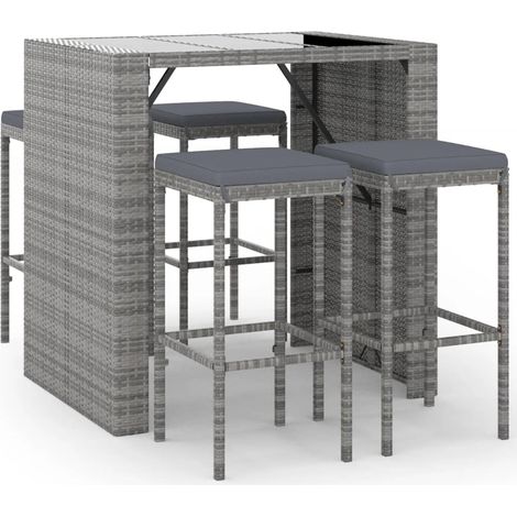 Maison Exclusive - Set Bar da Giardino 5 pz con Cuscini in Polyrattan Grigio