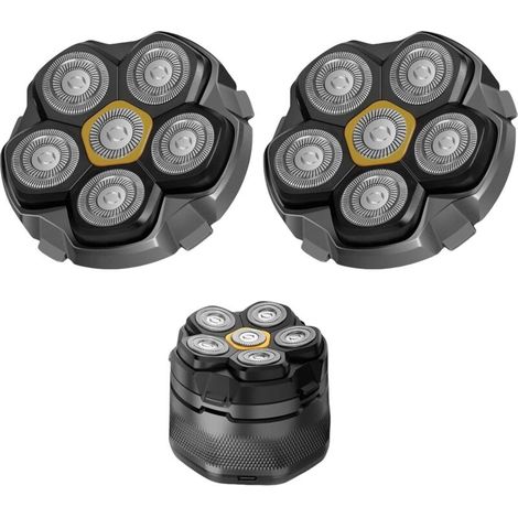 Cabezales de repuesto magnéticos de 6 cuchillas para afeitadora eléctrica 6D — Compatibles con muchas afeitadoras para hombres calvos — Juego de 2 formato viaje Solo cabezal de corte (1/4)