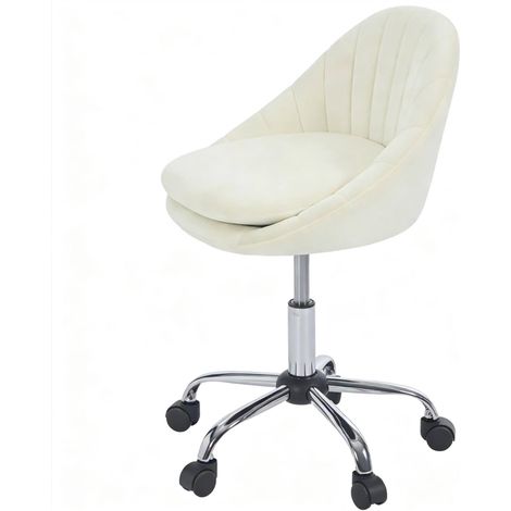 Chaise de bureau pivotante en velours beige réglable en hauteur avec roulettes MODENUIT (1/5)