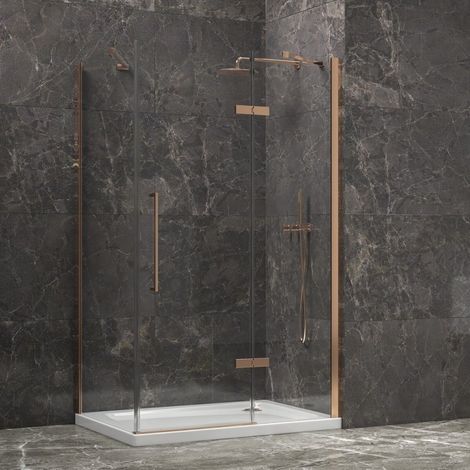 Box doccia 70x120 telaio colore rame porta battente laterale fisso 70cm KT5000RG kamalu