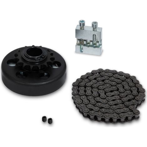 EBERTH Fliehkraftkupplung für Welle 25,4mm Ø, Kettenradkupplung mit Kette Typ 428 1,2m und Toolkit, Zahn-Fliehkraftkupplung, Zentrifugalkupplung Ritzel 15 Zähne 428, Go Kart, Pocket Bike, Motorrad (1/5)