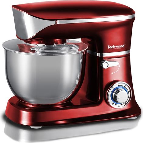 Robot Pasticcere 6,5L TRP-6555-1300W, Ciotola in Acciaio Inox, Movimento Planetario, 6 Velocità + Impulso, Gancio Impastatore, Frusta, Sbattitore, Protezione Sovraccarico Motore TECHWOOD