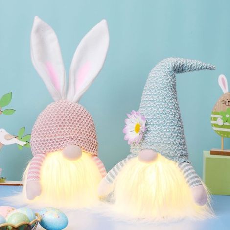 Bambole a forma di coniglio - 2 pezzi, stile scandinavo, fosforescenti, con illuminazione a LED, decorazione per giardino a forma di gnomo (1/5)