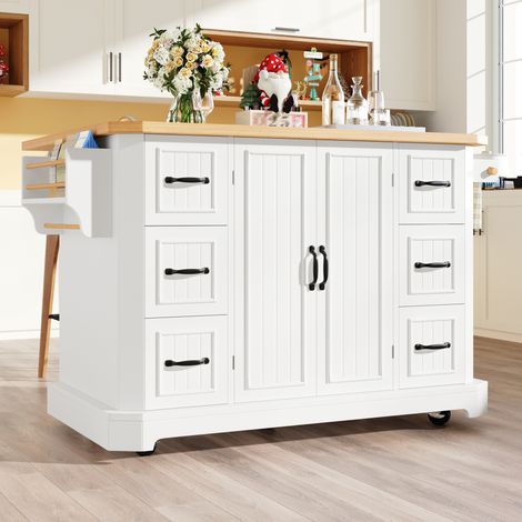 Meuble rangement cuisine mobile 120x45x91 cm MDF blanc OKMYHOME (1/5)