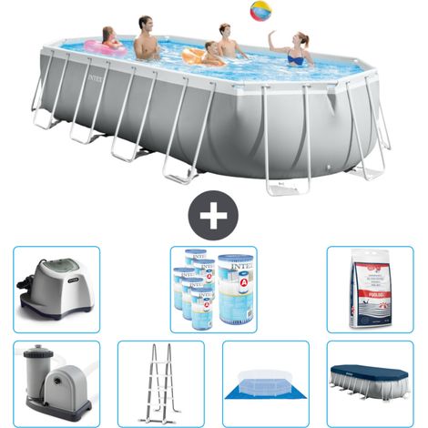 Piscine Intex Oval Prism Frame - 610 x 305 x 122 cm - Grise - Comprend des Accessoires CB57