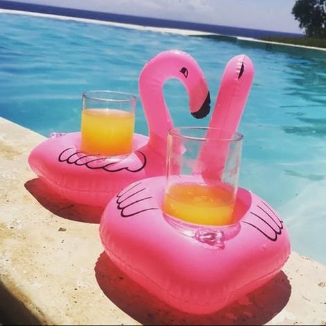 Lot de 2 porte-gobelets, porte-gobelets en PVC épais, motif flamant rose, adaptés à la piscine. (1/4)