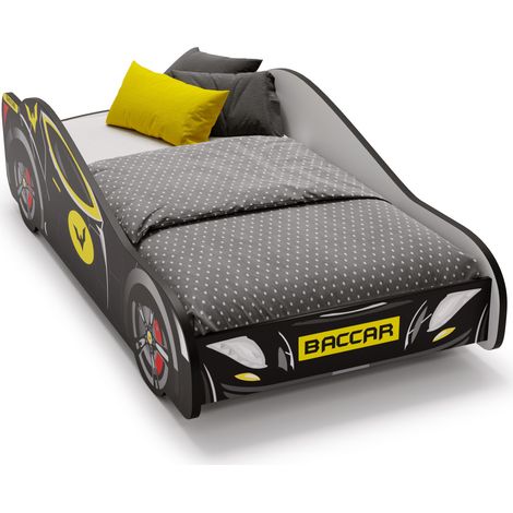 Lit enfant voiture BACCAR BLACK 80x160, avec matelas et sommier, multicolore pour garçon, pour chambre d'enfant (1/5)
