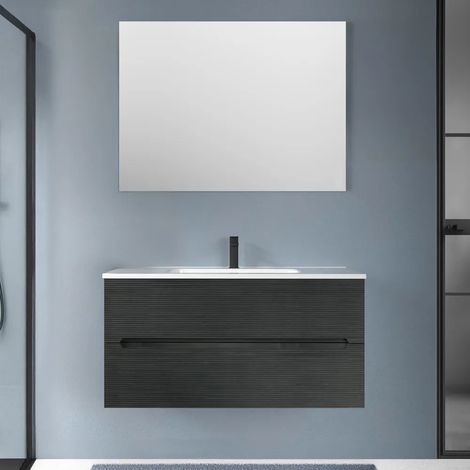 Mobile bagno sospeso 100 lava cannettato 2 cassetti lavabo e specchio Rigo (1/5)
