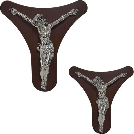 Crocifisso da parete croce di gesu in legno argento 925 quadro da appendere casa addobbi decorazione negozio hotel ristoranti - MISURA: GRANDE (1/5)