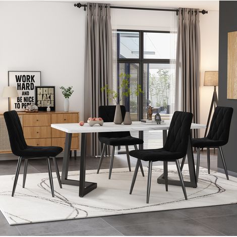 Mesa comedor rectangular con 4 sillas de terciopelo OKMYHOME (1/5)