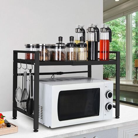 Supporto estensibile per forno a microonde - Mensola portaoggetti da cucina con 3 ganci 48 x 32 x 40-60 cm