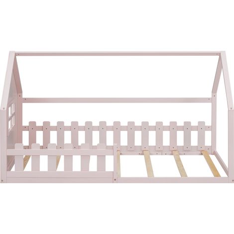 Letto per bambini 90 x 200 cm a forma di casa rosa in pino e MDF (1/5)