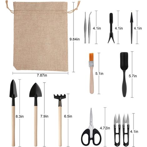 Ensemble de 13 outils jardinage pour succulentes, cactus et bonsai - Pince, cisaille, transplantage - Boîte incluse (1/4)