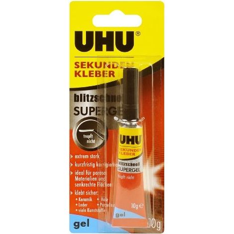 UHU - COLLE INSTANTANÉE SUPERFLEX GEL, 10 G DANS UN TUBE, SANSSOLVANT, INODORE, CORRIGIBLE AU DERNIER MOMENT, IDÉAL POUR LES MAT