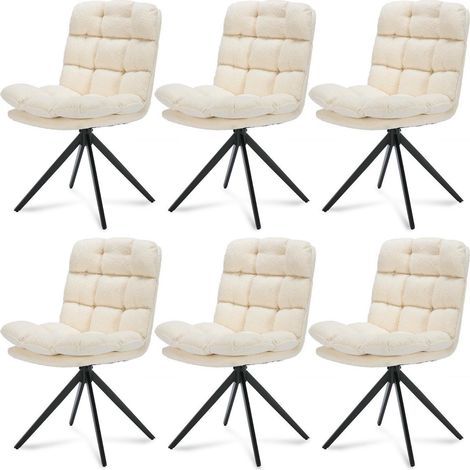 Esszimmerstühle 6er Set drehbar mit abnehmbarem Kissen, modern, weiß (1/5)