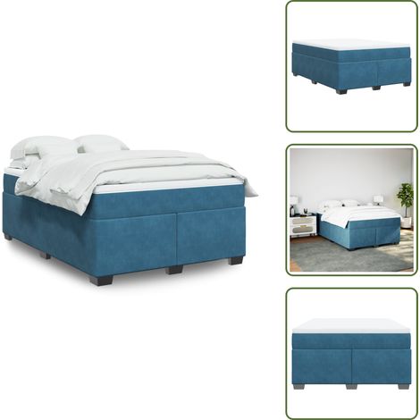 Sommier à lattes de lit et matelas Bleu foncé 160x200cm Velours - Lit Double - Lit Velours - Matelas À Ressorts Ensachés - Surmatelas - Literie (1/5)