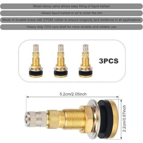 3pcs Tige Valve Pneu pour TR618A, Tiges Valve Tracteur sans Chambre à Air avec 3pcs Couvercles de Démontage de Noyau de Valve en Laiton Adaptés aux Tracteurs Niveleuses Excavatrices (1/5)