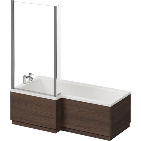 Napoli Brown Oak 1700mm L Shaped Shower Bath Panel Set - 1700mm -