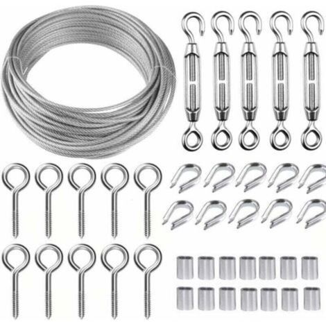 Kit câble métallique acier inoxydable 30m/2mm - Tendeur fil robuste M5, rouleau de fil de clôture, garde-corps de câble pour plantes grimpantes
