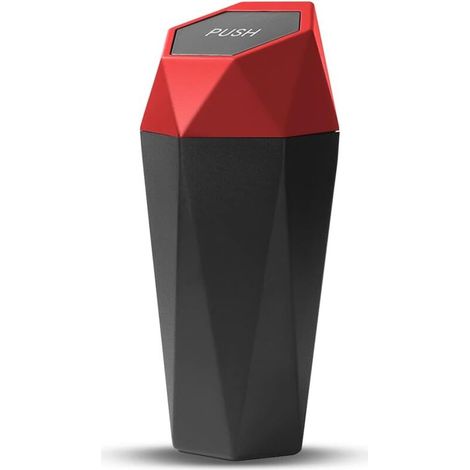 Mini poubelle de voiture en ABS - Portable avec couvercle - Anti-fuite - Design diamant - Petite poubelle étanche pour voiture, maison, bureau - Rouge (1/5)