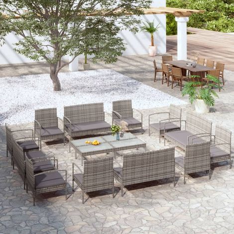 16-tlg. Garten-Lounge-Set mit Auflagen Poly Rattan Grau vidaXL (1/5)