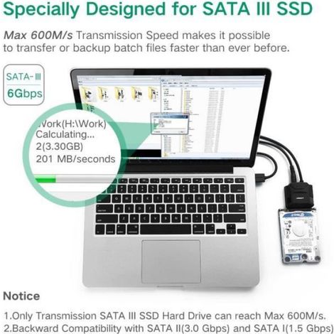 Adaptateur USB 3.0 vers SATA - Pour Disque Dur 2.5 Pouces et 3.5 Pouces - Alimentation Externe 12 V 2 A - Compatible HDD SSD (1/4)
