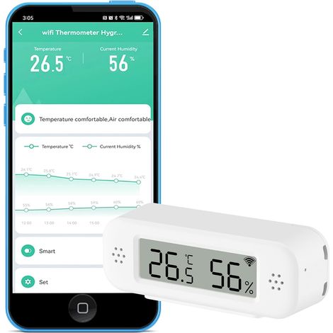 WLAN-Thermometer-Hygrometer: Intelligenter Temperatur- und Feuchtigkeitssensor, Echtzeitüberwachung, App-Benachrichtigung, digitaler Innentemperatursensor, kompatibel mit Alexa (1/5)