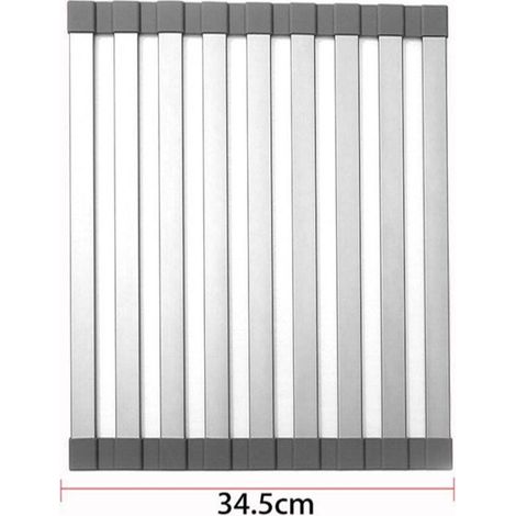 Grand égouttoir à vaisselle enroulable, égouttoir à vaisselle enroulable, couvercle d'évier, accessoires d'évier de cuisine, égouttoir en aluminium enroulable, pliable, enroulable (48 × 34,5 cm) (1/4)