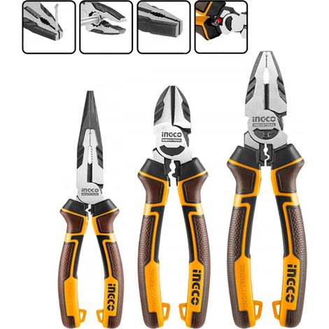 Set 3 Pinze professionali chromo vanadium impugnatura ergonomica INGCO INDUSTRIAL