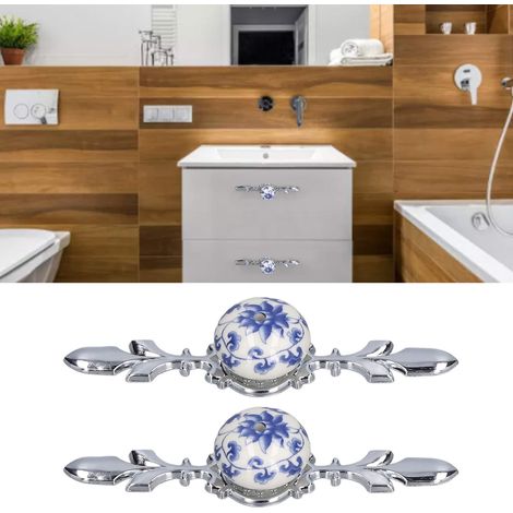 2 Sets blau-weißer, kürbisförmiger Porzellangriffe für Schrank-, Kommoden- und Kleiderschranktüren – moderner minimalistischer Landhausstil – große Ausführung (1/5)