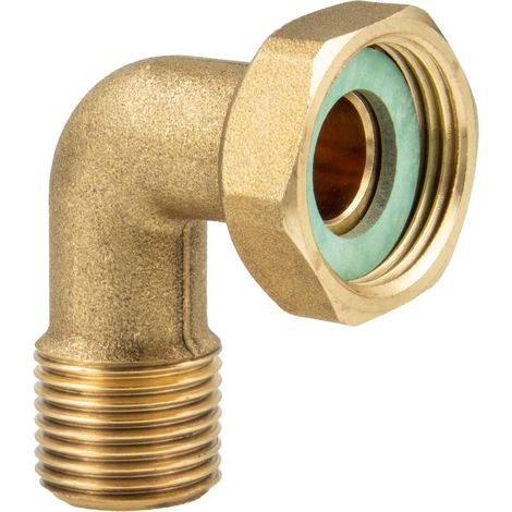 tecuro Überwurfverschraubung/Bogen 90°, 3/4 Zoll ÜWM x 1/2 Zoll AG - MS-blank CW617N (1/5)