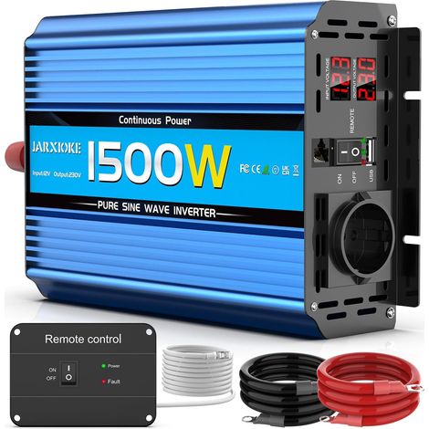 Convertisseur 12v 220v Pur Sinus 1500W/3000W Transformateur de Tension Inverter Convertisseur de Tension avec USB et EU de Courant Alternatif,Écran LED,Télécommande (1/5)