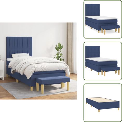 Boxspringbett mit Matratze Blau 90x200 cm Stoff - Boxspringbett - Doppelbett - Schlafraum - Blau - Bettsofa (1/5)