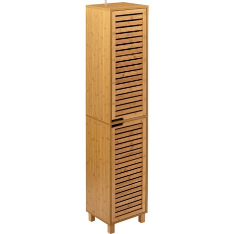 Atmosphera – Colonne de salle de bain en bambou – Dimensions L. 34 x l. 24 x H. 170 cm – 2 portes pour rangement linges et accessoires
