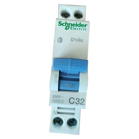 Schneider 20729 Click circuit breaker 1P+N 32A curve C duoline xp