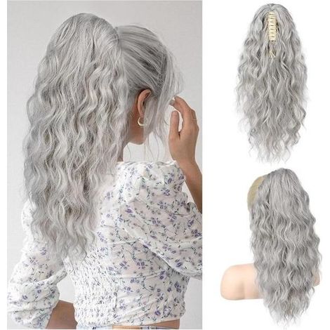 Queue de cheval extensible à clipser - Coiffure instantanée - Effet naturel - 45 cm de long - Gris