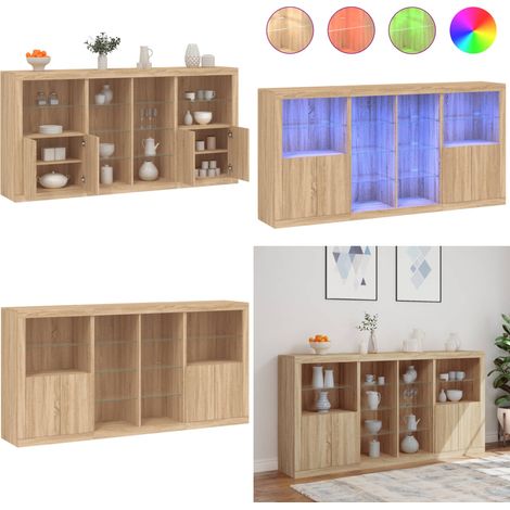 Buffet avec lumières LED chêne sonoma 202x37x100 cm - Buffet Moderne - Meuble De Rangement - Luminaire Led - Décoration Intérieure - Armoire Murale - Home & Living (1/5)