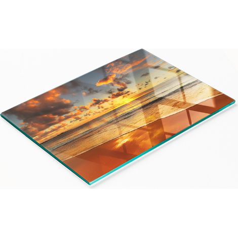 Tablero decorativo multifuncional de vidrio templado con diseño de playa y sol, 80x52 cm. (1/5)